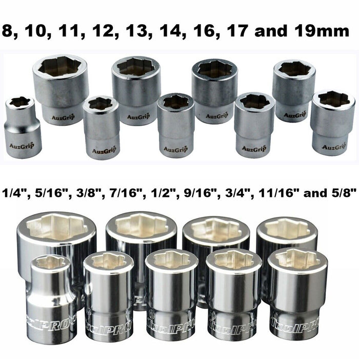 SAE/MERTIC 9Pc Damaged Bolt Nut Screw Remover Extractor Socket Made in Taiwan