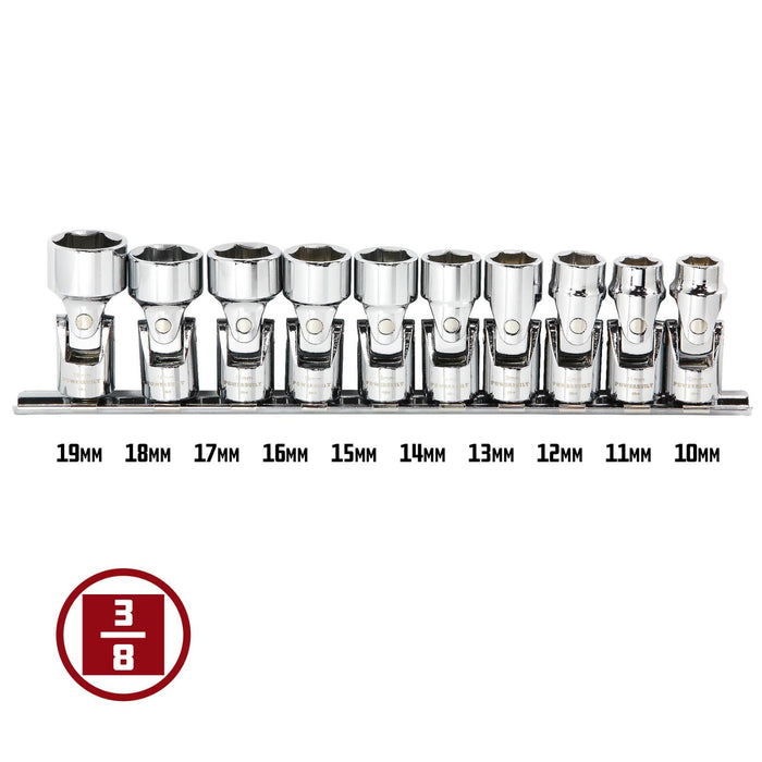 PRO 10pc 3/8" Dr Universal Joint Wrench Metric Socket Set 10-19mm Made in Taiwan