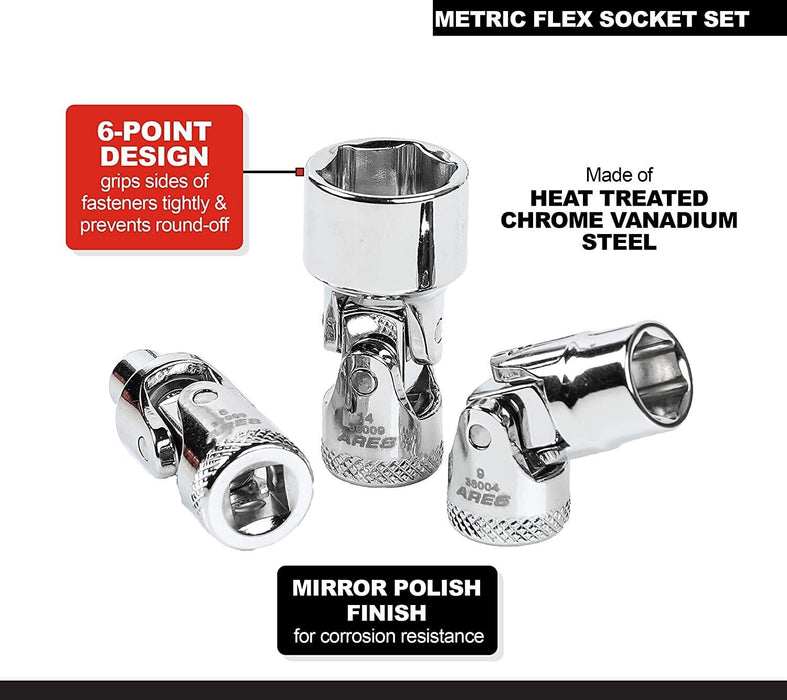 PRO 10pc 3/8" Dr Universal Joint Wrench Metric Socket Set 10-19mm Made in Taiwan