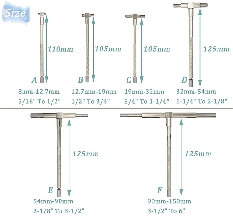 6X Telescopic Gauge Set 8-150mm Micrometer Measurement Bore Engineers Guage Kit