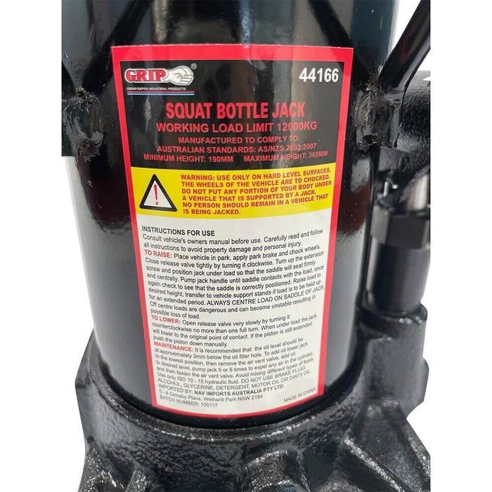 Hydraulic Squat Bottle Jack 12,000KG Rated 12 Tonne Car Caravan Truck SUV 4WD