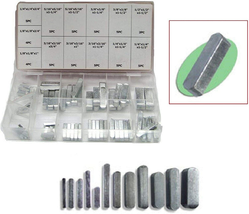 60PC Keystock Bar SAE/Mertic Locks Gear Pulleys Square Key Stock Keyway Set - FISHER DISCOUNT