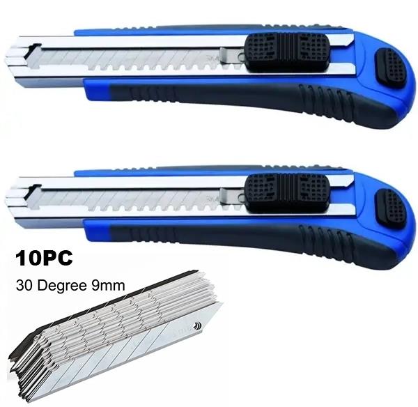 2x18mm Box Cutter Metal Tip Retractable Snap Off 10xBlade Utility Knife Stanley