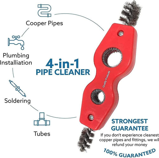 FORCE PRO4pce 4 in 1 Fitting Cleaning Brush Tool 1/2" 3/4" Inner & Outer Copper. - FISHER DISCOUNT