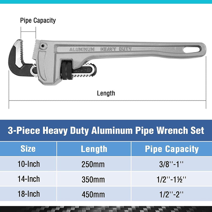 Force pro 14",18",24" Aluminium Heavy Duty Pipe Wrench stillson Monkey Wrench