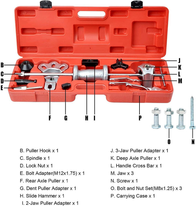 10 Piece Universal Slide Hammer Puller Set 2.5KG Two Jaw Puller