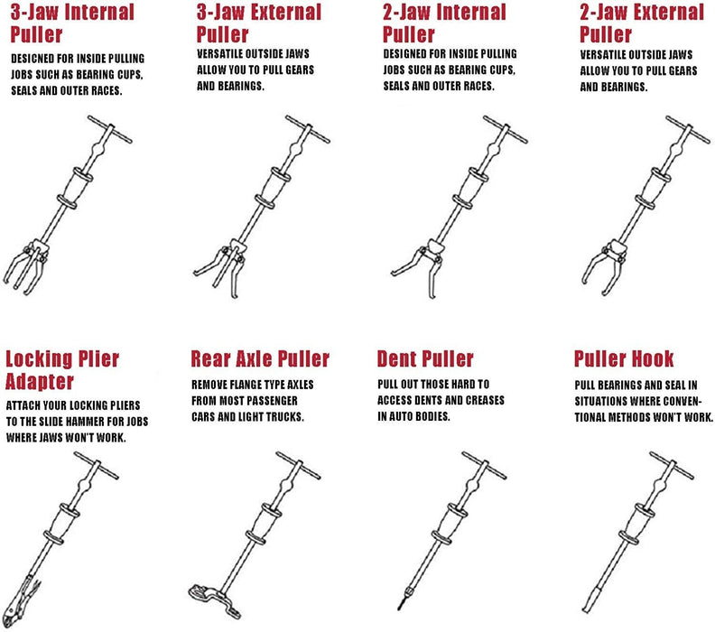 10 Piece Universal Slide Hammer Puller Set 2.5KG Two Jaw Puller