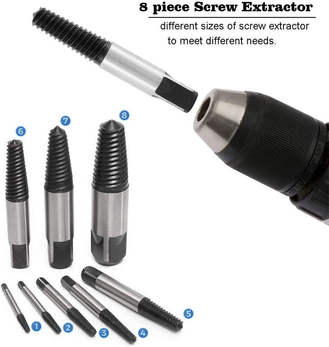 FORCE PRO 8PC Jumbo Bolts Extractor Easy Out Drill Broken Screws Studs Remover