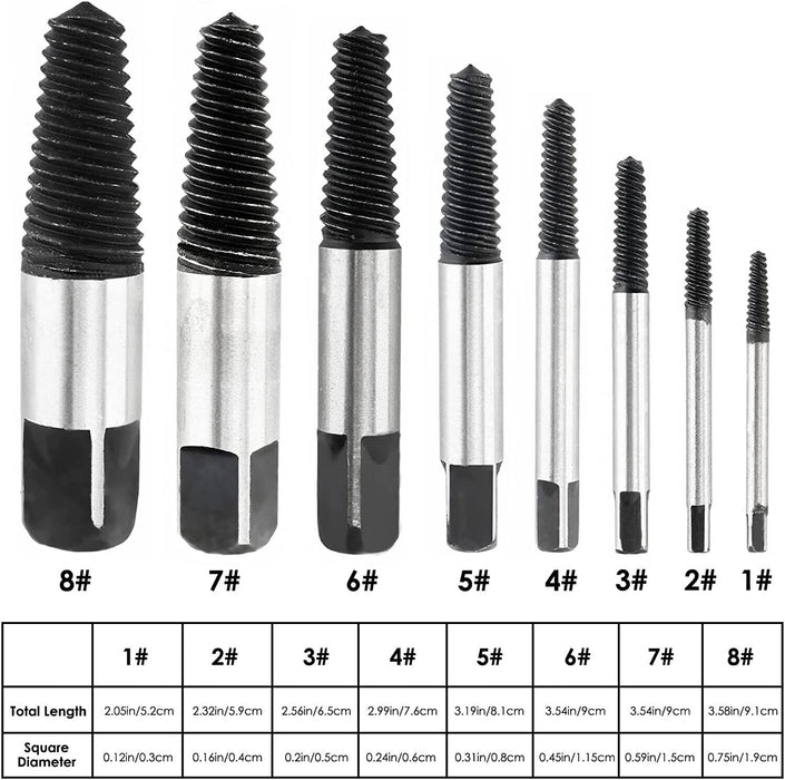 FORCE PRO 8PC Jumbo Bolts Extractor Easy Out Drill Broken Screws Studs Remover