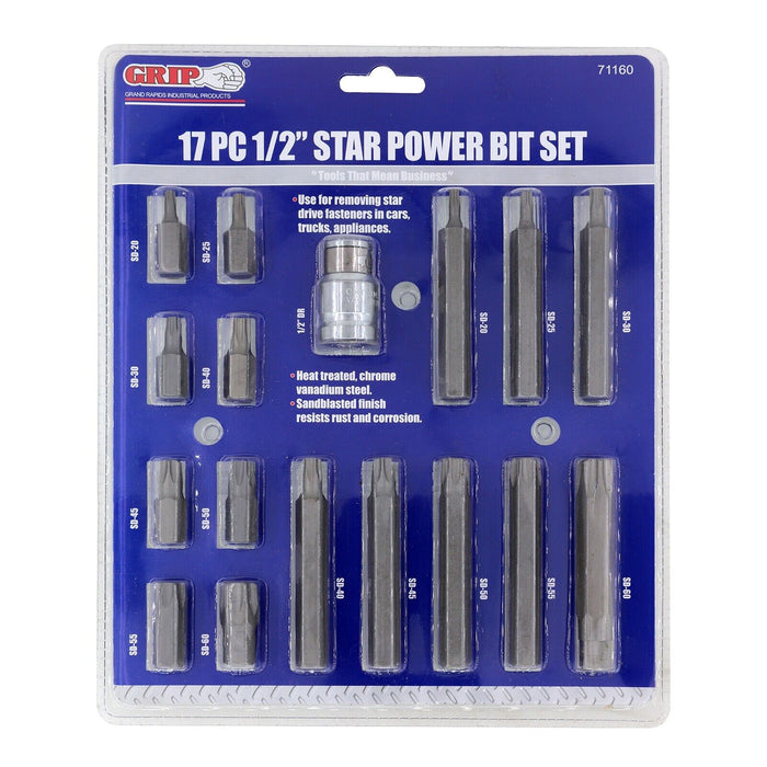 Force pro 17pc 1/2'' Drive BIT HOLDER Torx Bit Set T20-T60 8 /3"LONG STAR