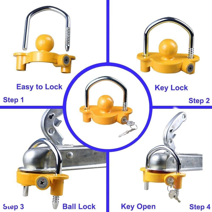 Trailer Coupling Lock Caravan  Anti-theft Universal Hitch Lock Tow Ball 2 Keys