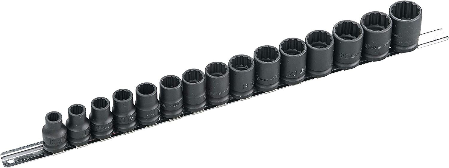 GENIUS TOOLS 15PC 1/2 DR THIN WALL IMPACT SOCKET SET Made in Taiwan 10~24mm