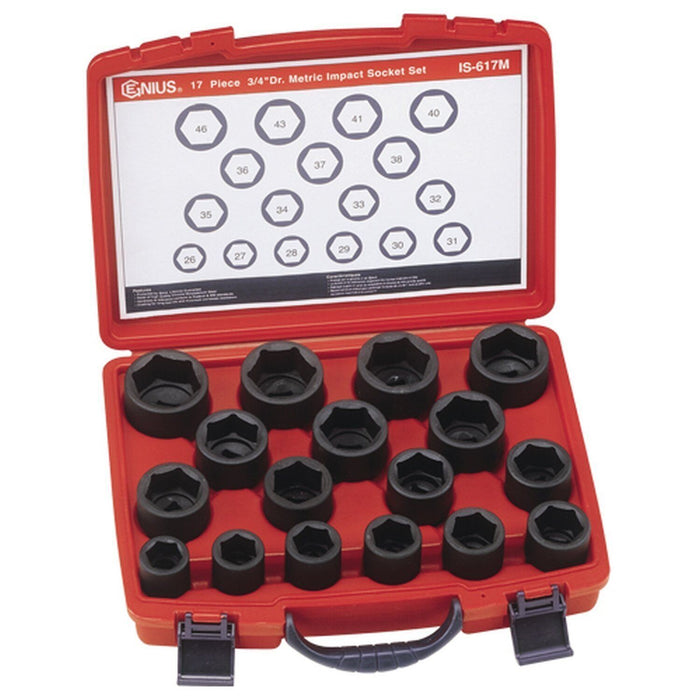 GENIUS TOOLS 17PC 3/4" Dr Metric/SAEImpact Socket Set Made Taiwan26~46mm /1”~2”