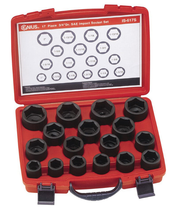 GENIUS TOOLS 17PC 3/4" Dr Metric/SAEImpact Socket Set Made Taiwan26~46mm /1”~2”