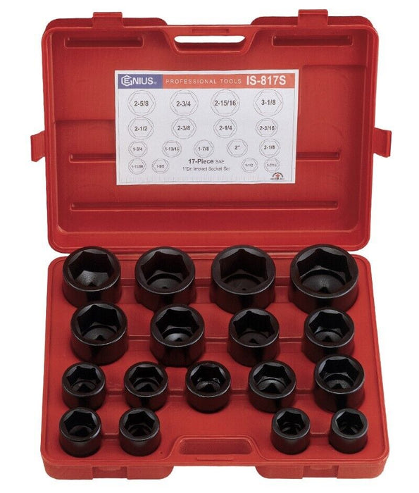 Genius Tools 17PC 1” Dr Impact Socket Set Made in Taiwan 24~75mm 1-7/16” ~ 3-1/8