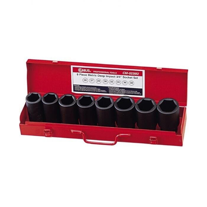 Genius Tools 8 Piece 3/4" Dr Metric Deep Impact Socket Set (CR-Mo)  Made Taiwan