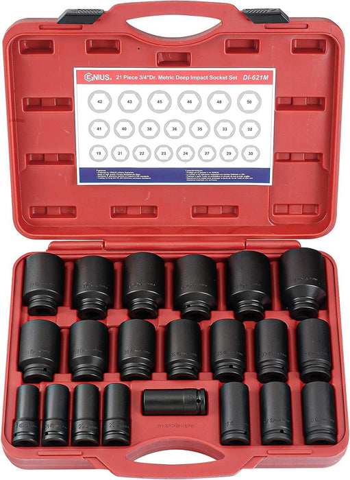 Genius Tools 21PC 3/4" Dr SAE/Mertic Deep Impact Socket Set Made in Taiwan