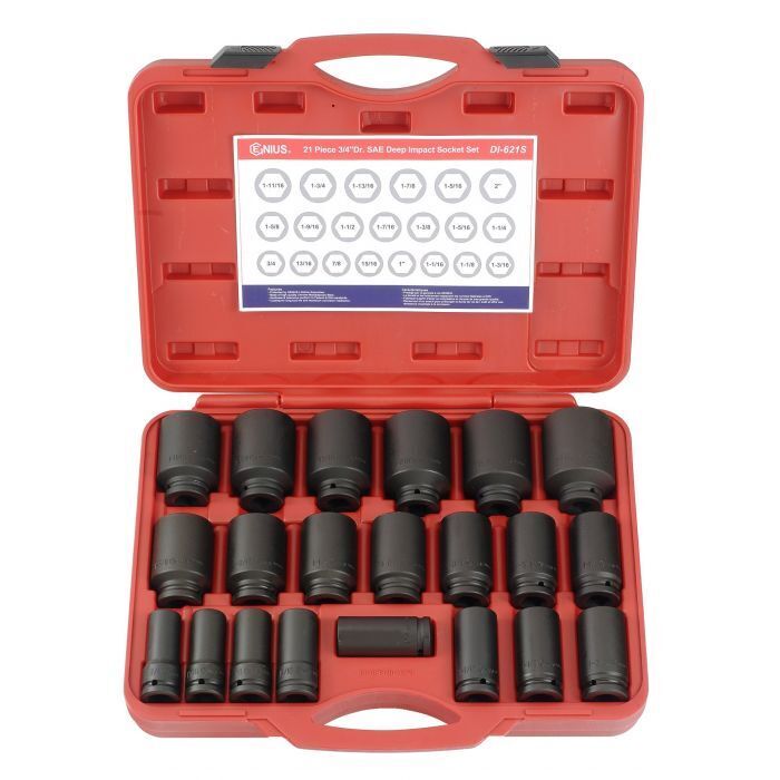 Genius Tools 21PC 3/4" Dr SAE/Mertic Deep Impact Socket Set Made in Taiwan