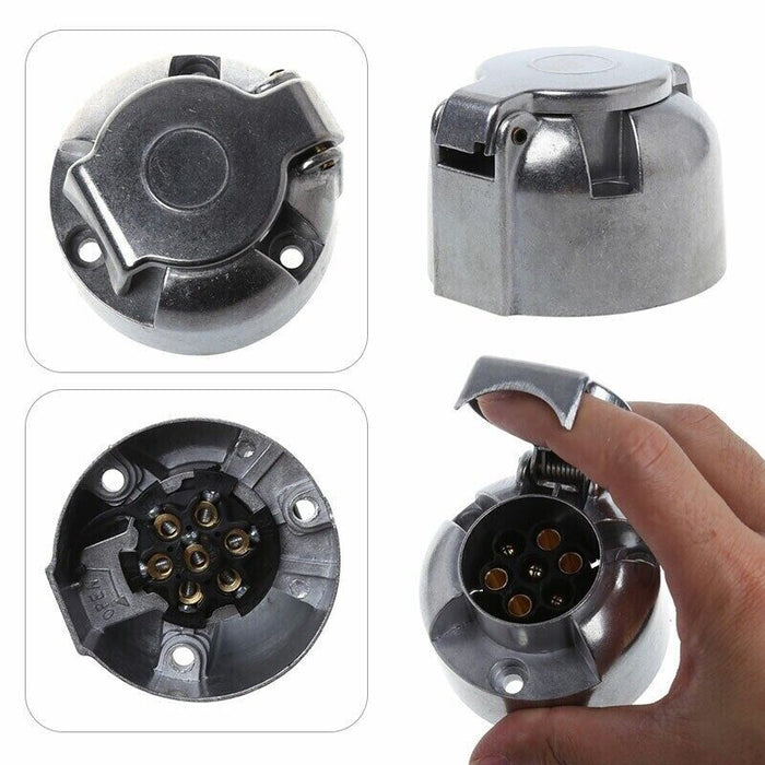 7 Pin Metal Car Caravan Wiring Lights Tow Bar Towing Socket Round Plug Trailer