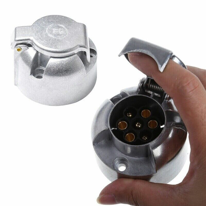 7 Pin Metal Car Caravan Wiring Lights Tow Bar Towing Socket Round Plug Trailer