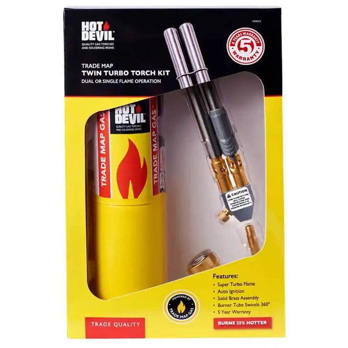 Hot Devil Trade Map Twin Turbo Torch Kit 25% hotter CGA600 thread swivels 360°
