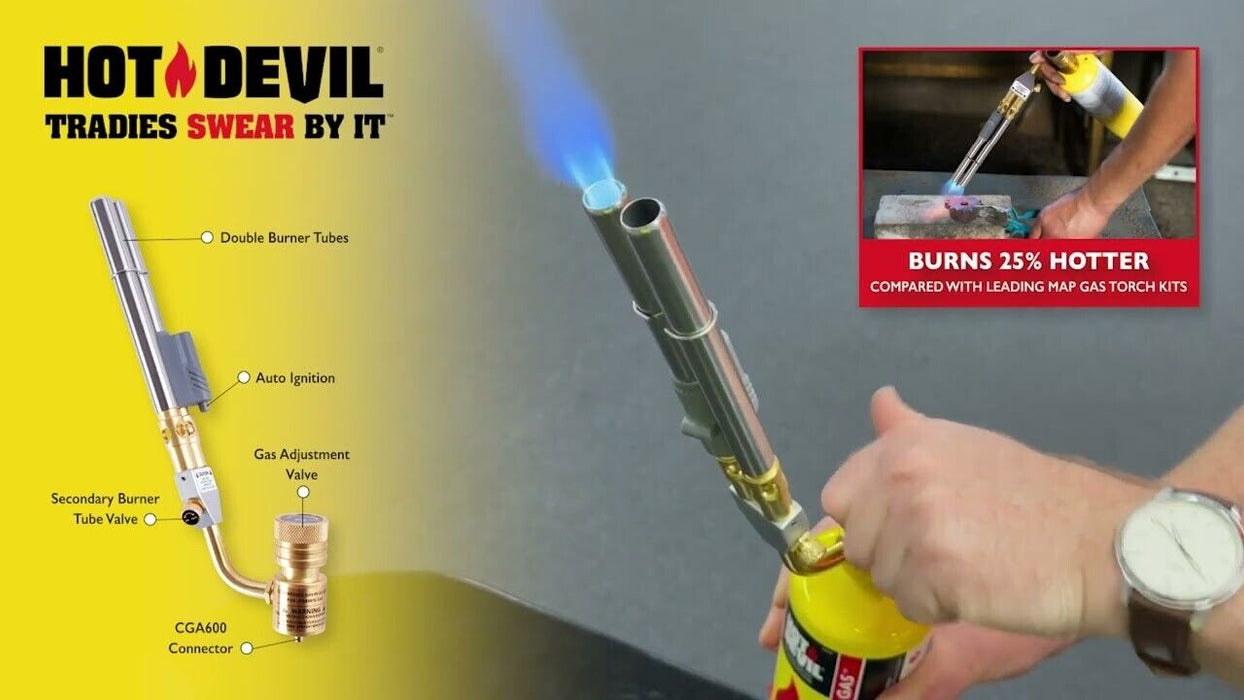 Hot Devil Trade Map Twin Turbo Torch Kit 25% hotter CGA600 thread swivels 360°