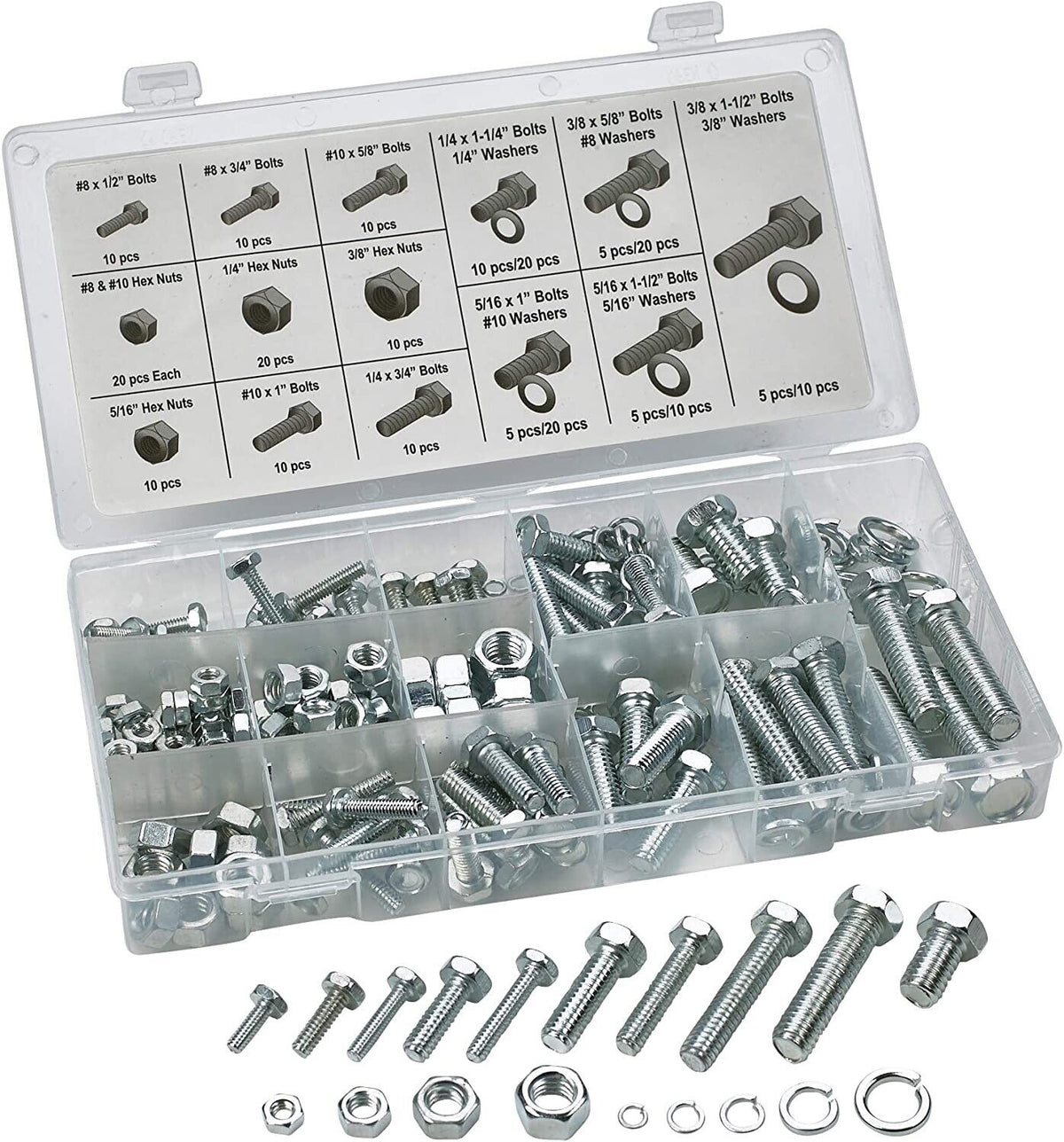 240PCE Hex Head Nut and Bolt SAE IMPERIAL Kit Tools Washer Assortment