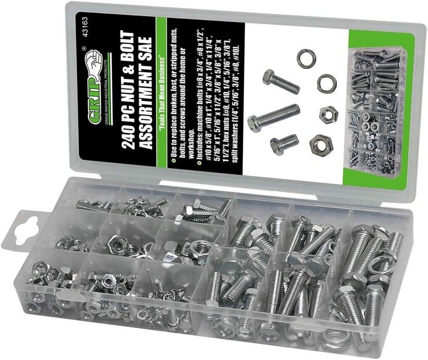 240PCE Hex Head Nut and Bolt SAE IMPERIAL Kit Tools Washer Assortment Box AU - FISHER DISCOUNT