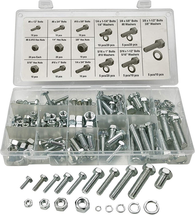 240PCE Hex Head Nut and Bolt SAE IMPERIAL Kit Tools Washer Assortment Box AU - FISHER DISCOUNT