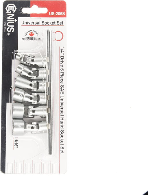 Genius Tools 6PC 1/4" Dr SAE Universal Hand Socket Set 12PT  Made in Taiwan - FISHER DISCOUNT