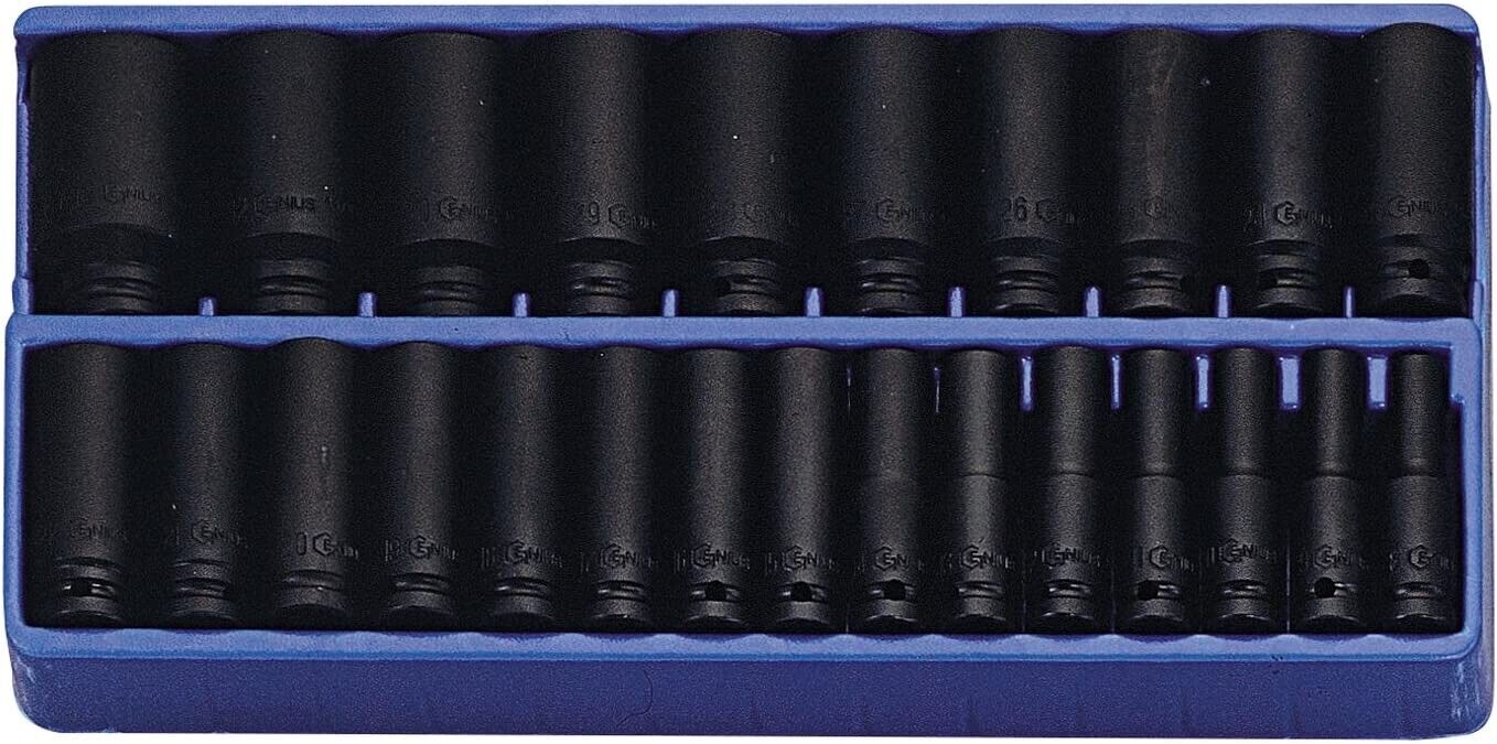 Genius Tools 25PC 1/2" Dr. Metric Deep Impact Socket Set (CR-Mo)  Made in Taiwan