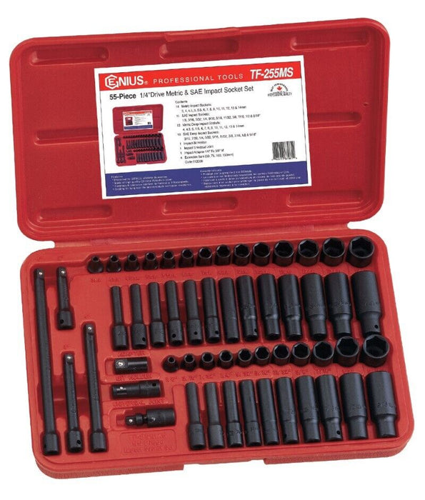 Genius 1/4" Dr 55PC Deep&Standard Metric&Imperial Impact Socket Set Made TAIWAN