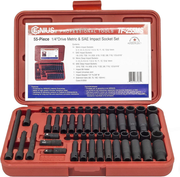 Genius 1/4" Dr 55PC Deep&Standard Metric&Imperial Impact Socket Set Made TAIWAN