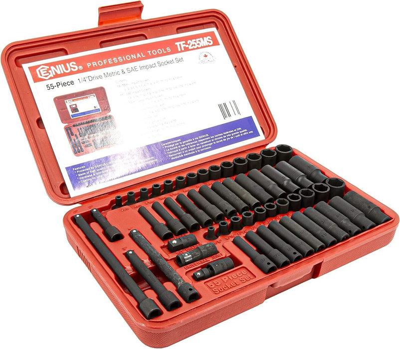 Genius 1/4" Dr 55PC Deep&Standard Metric&Imperial Impact Socket Set Made TAIWAN