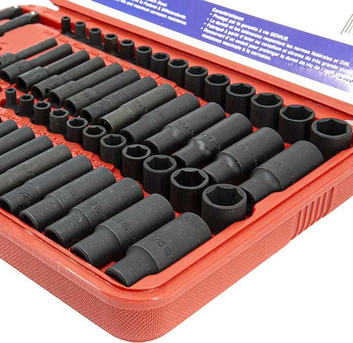 Genius 1/4" Dr 55PC Deep&Standard Metric&Imperial Impact Socket Set Made TAIWAN