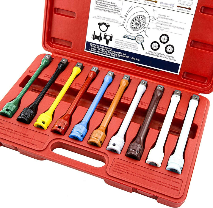 Genius Tools 10PC 1/2"Dr Torque Extension Bar Set Made in Taiwan  65-150ft.lbs