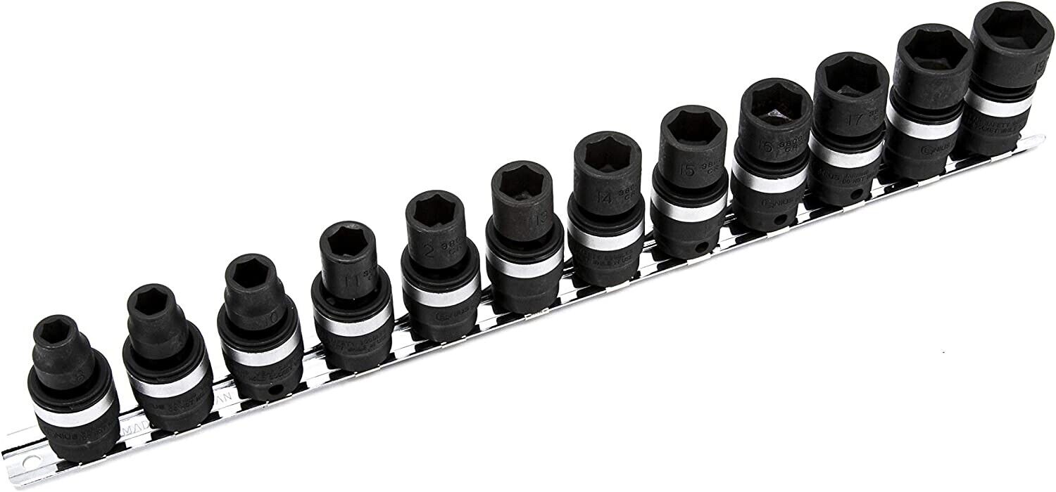 GENIUS TOOLS TG-312M 12PC 3/8 INCH DR. METRIC SWIVEL IMPACT SOCKET SET