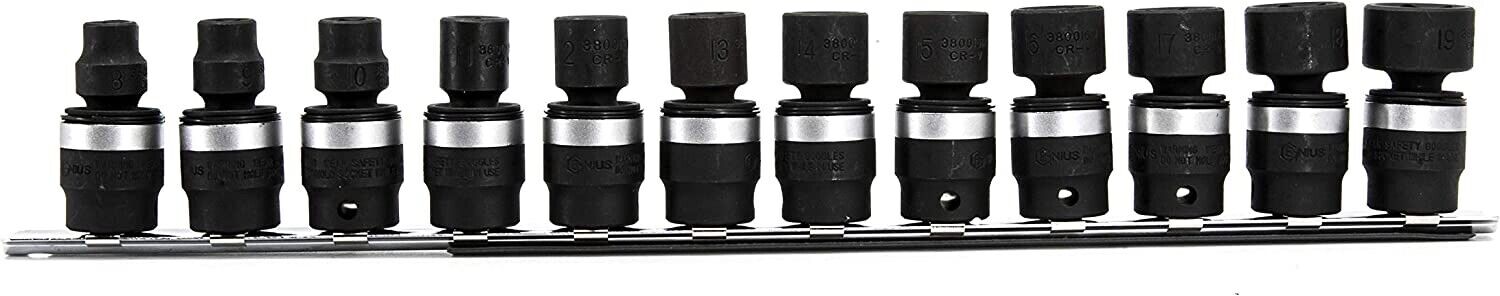 GENIUS TOOLS TG-312M 12PC 3/8 INCH DR. METRIC SWIVEL IMPACT SOCKET SET