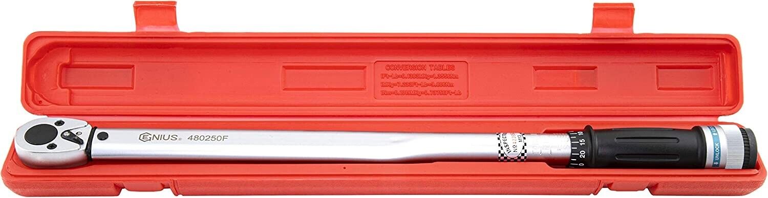 Genius Tools 1/2" Dr. Torque Wrench, 50 ~ 250 ft. lbs.  Made in  Taiwan