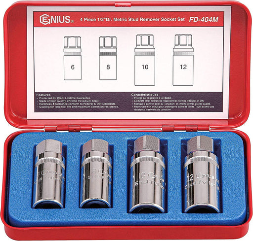 Genius Tools 4PC ½” METRIC/SAE PROFESSIONAL GRAD STUD REMOVER SET Made in Taiwan - FISHER DISCOUNT