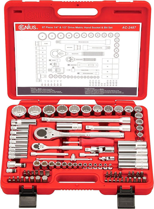 Genius Tools 87 Piece 1/4" & 1/2" Dr. Metric Master Tool Set Made in Taiwan