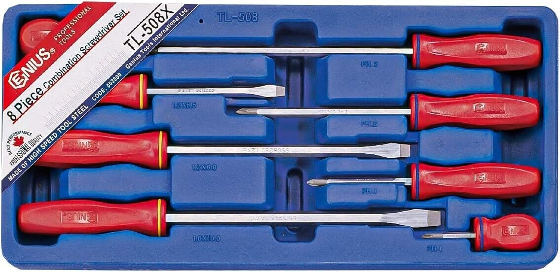 Genius Tools 8PC Slotted & Philips Screwdriver Set Made in Taiwan