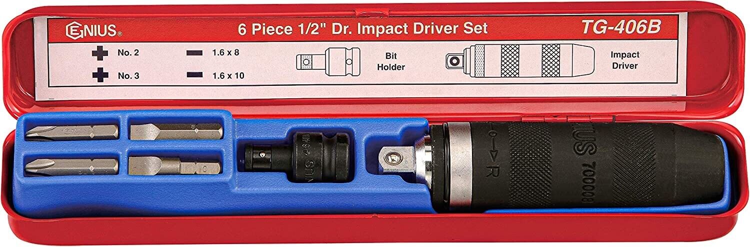 Genius Tools 6PC 1/2" Dr Impact Driver Set Made in Taiwan