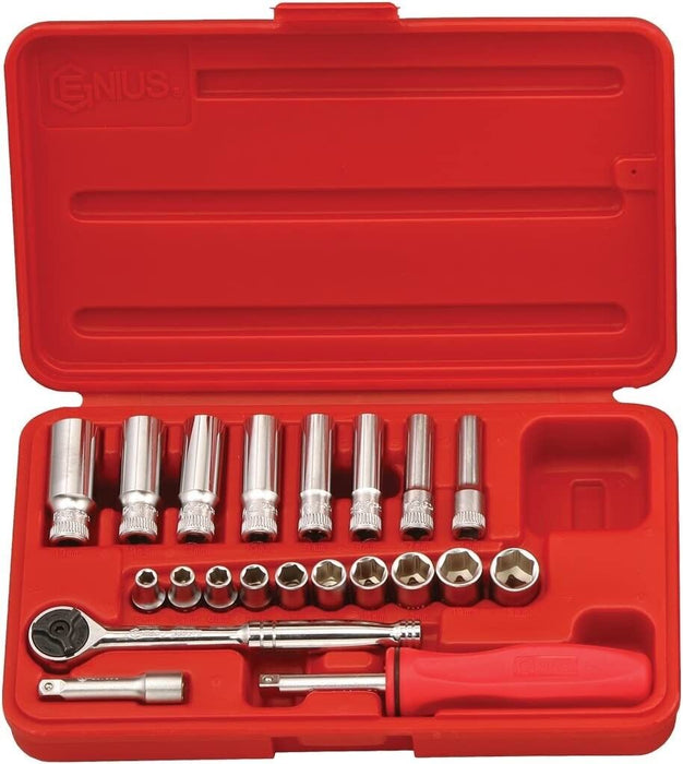 Genius Tools 21PC 1/4" Dr. Metric Deep Hand Socket Set - GS-221M Made in Taiwan