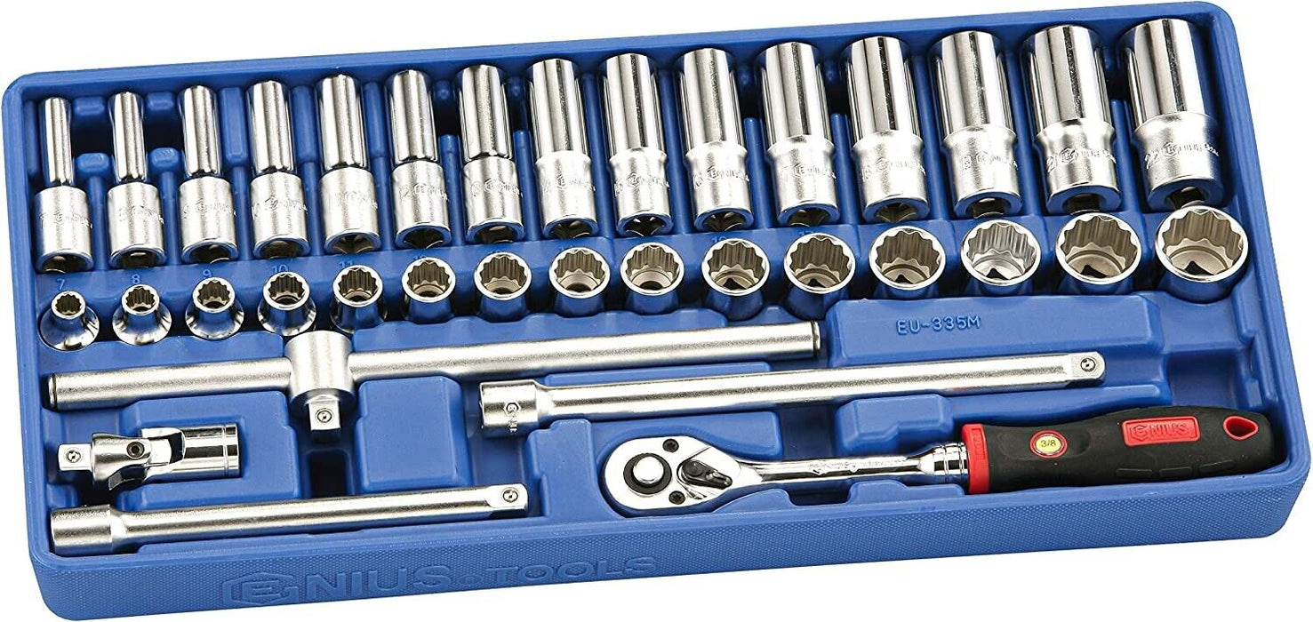 Genius Tools 35PC 3/8" Dr. Metric Deep Hand Socket Set  Made in Taiwan
