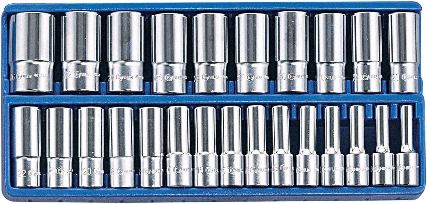 Genius Tools 25 Piece 1/2 Dr. Metric Deep Hand Socket Set Made TAIWAN 8-36mm