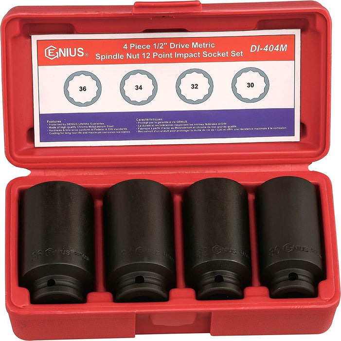 GENIUS TOOLS 1/2" Dr Deep Impact Axle Hub Nut Socket Set Made in Taiwan 30-36mm