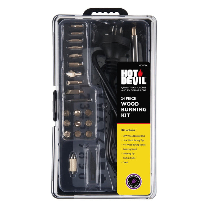 HOT DEVIL Wood Burning and Hobby Kit 24PC Pyrography Craft Art Tool Burner Set