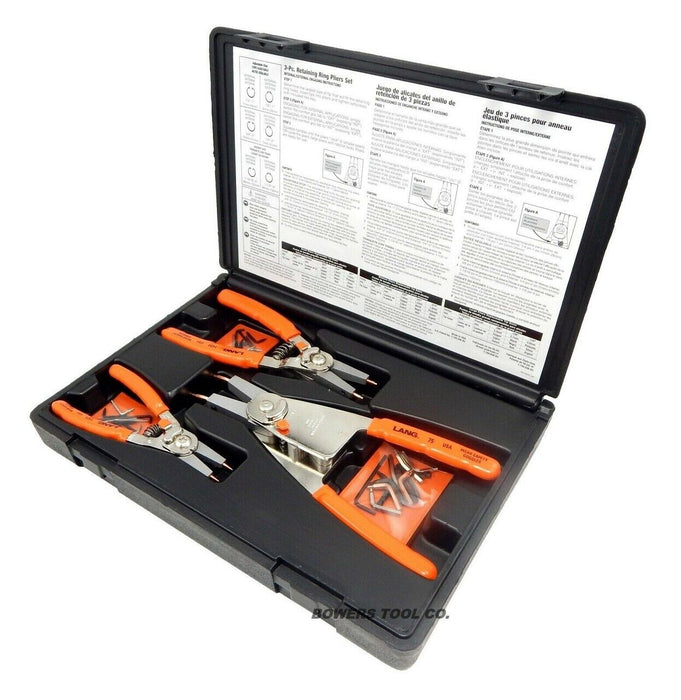 LANG TOOLS 1465 3 PIECE QUICK SWITCH RETAINING RING PLIERS SET Made in USA