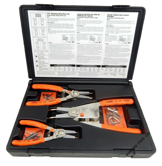 LANG TOOLS 1465 3 PIECE QUICK SWITCH RETAINING RING PLIERS SET Made in USA